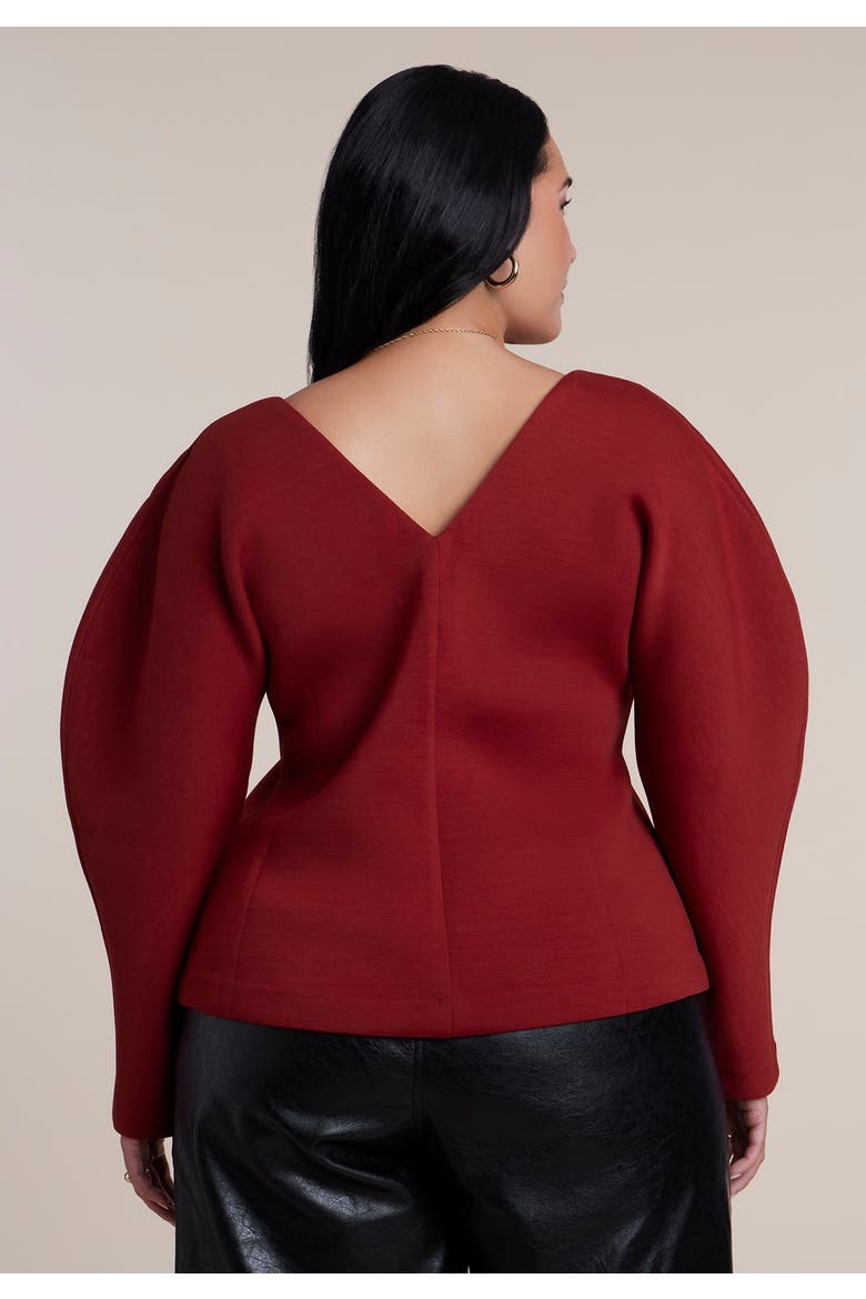Round Sleeve V Neck Top, Alternate, color, RED DAHLIA