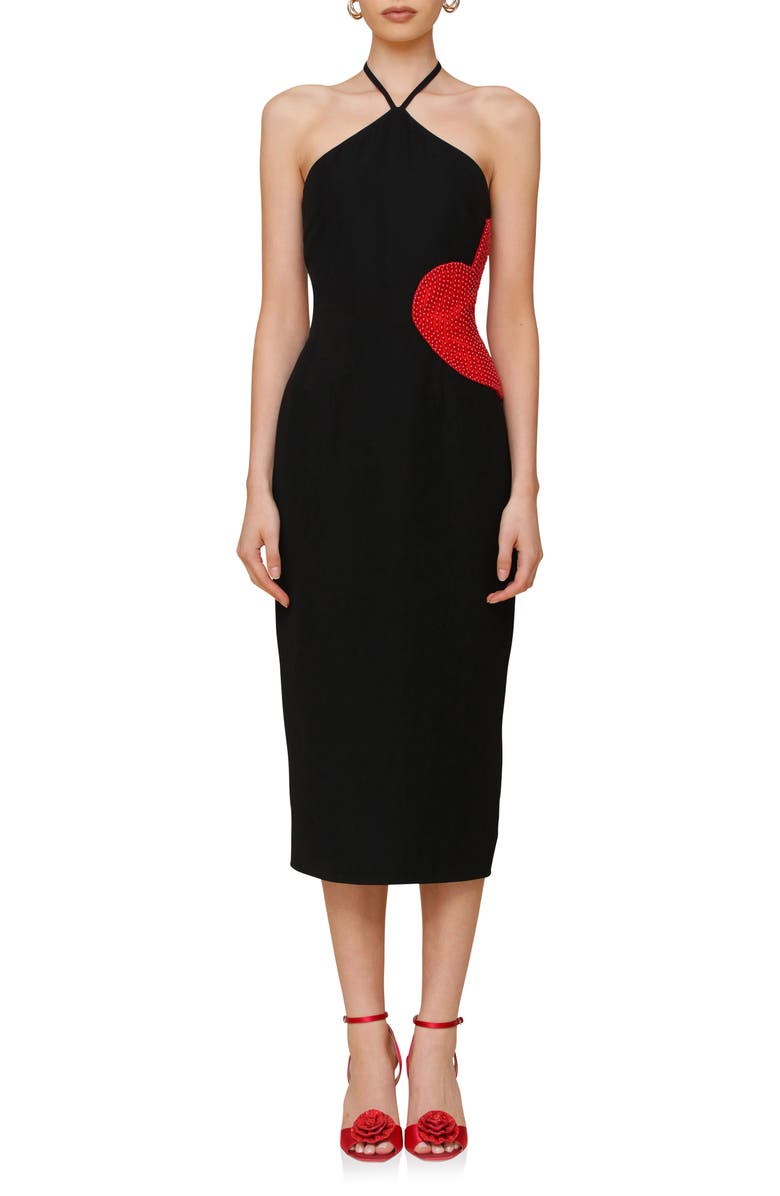 Avec Les Filles Heart Appliqué Halter Midi Dress, Main, color, Black Red