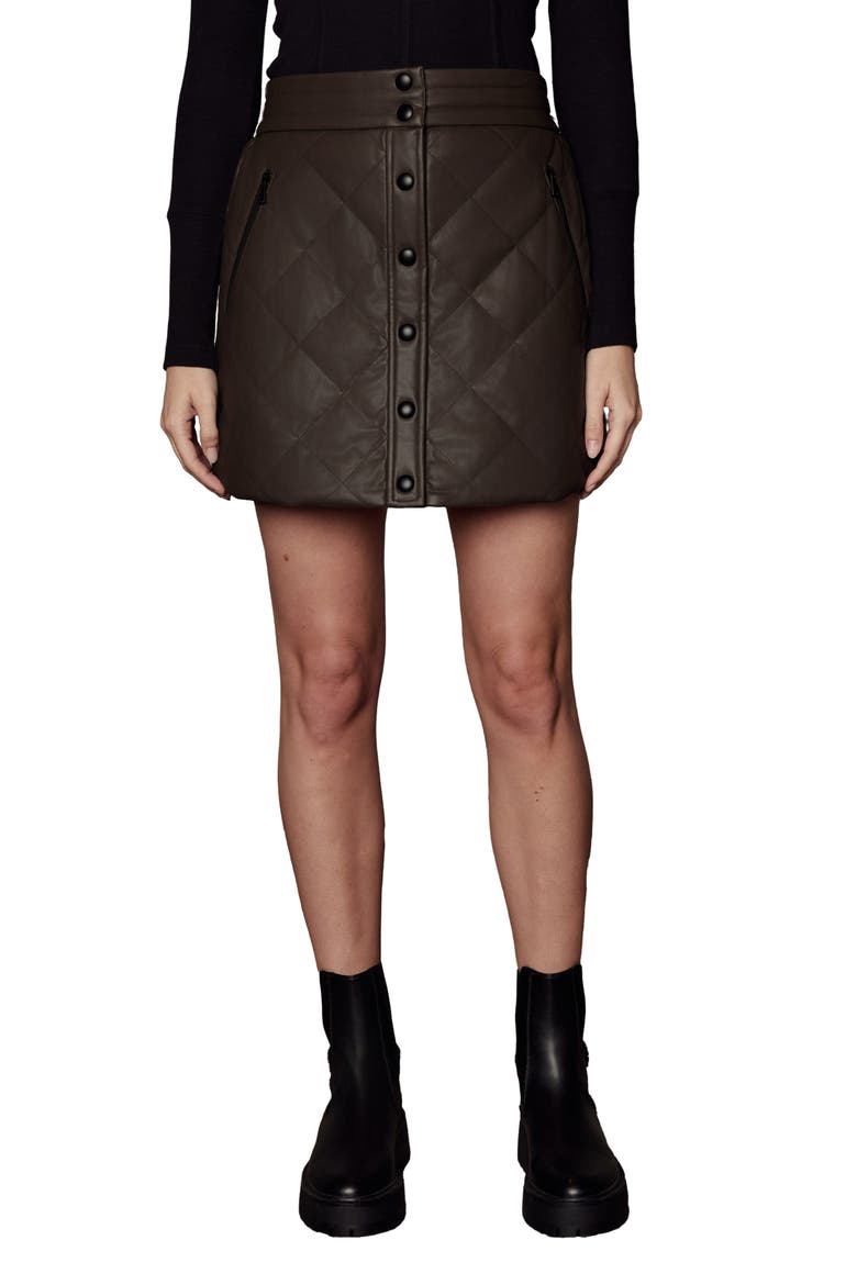 Emilia Quilted Faux Leather Miniskirt, Main, color, COFFEE FAUX LEATHER