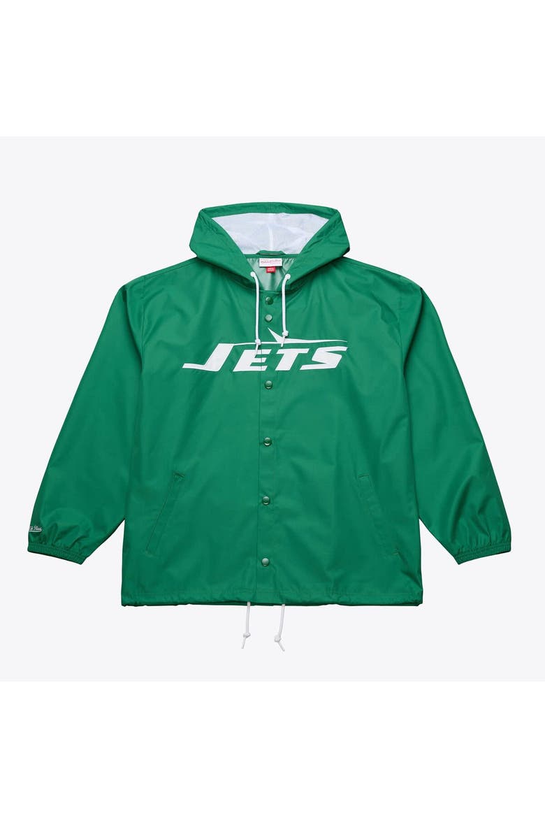 Men's Mitchell & Ness Green New York Jets Coaches Full-Snap Hooded Windbreaker Jacket, Main, color, Green