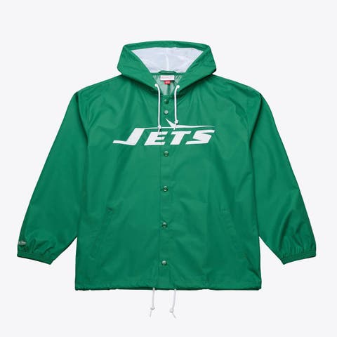 Men's Mitchell & Ness Green New York Jets Coaches Full-Snap Hooded Windbreaker Jacket