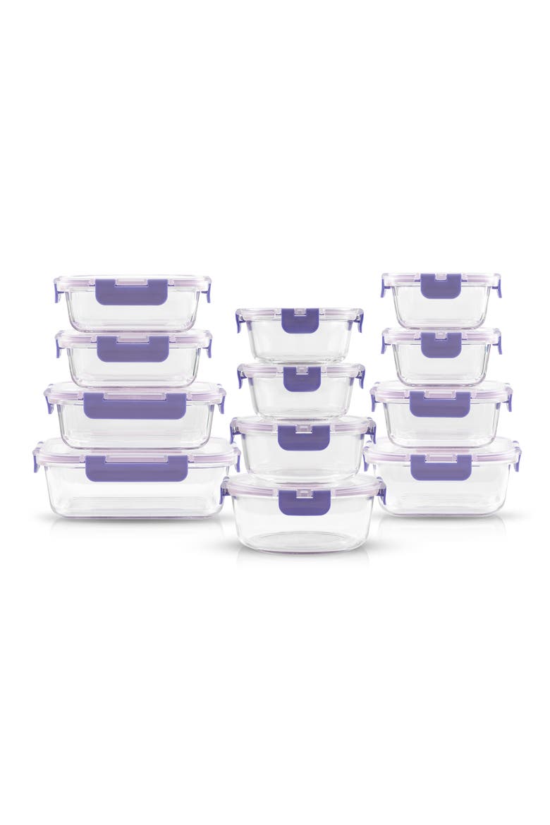 24-Piece Glass Food Storage Containers with Lids, Main, color, CLEAR/ PURPLE