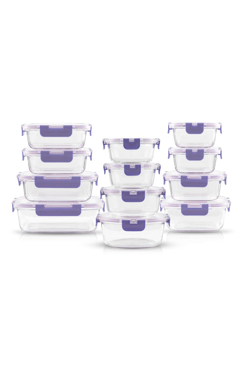 JoyJolt 24-Piece Glass Food Storage Containers with Lids, Main, color, Clear/ Purple