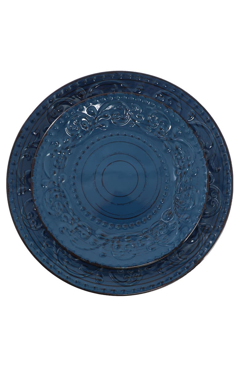 Elama Malibu Deep Ocean 16-Piece Stoneware Dinnerware Set, Alternate, color, Blue