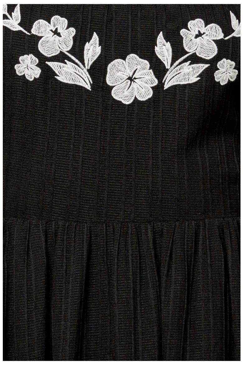 Embroidered Fit and Flare Midi Dress, Alternate, color, BLACK