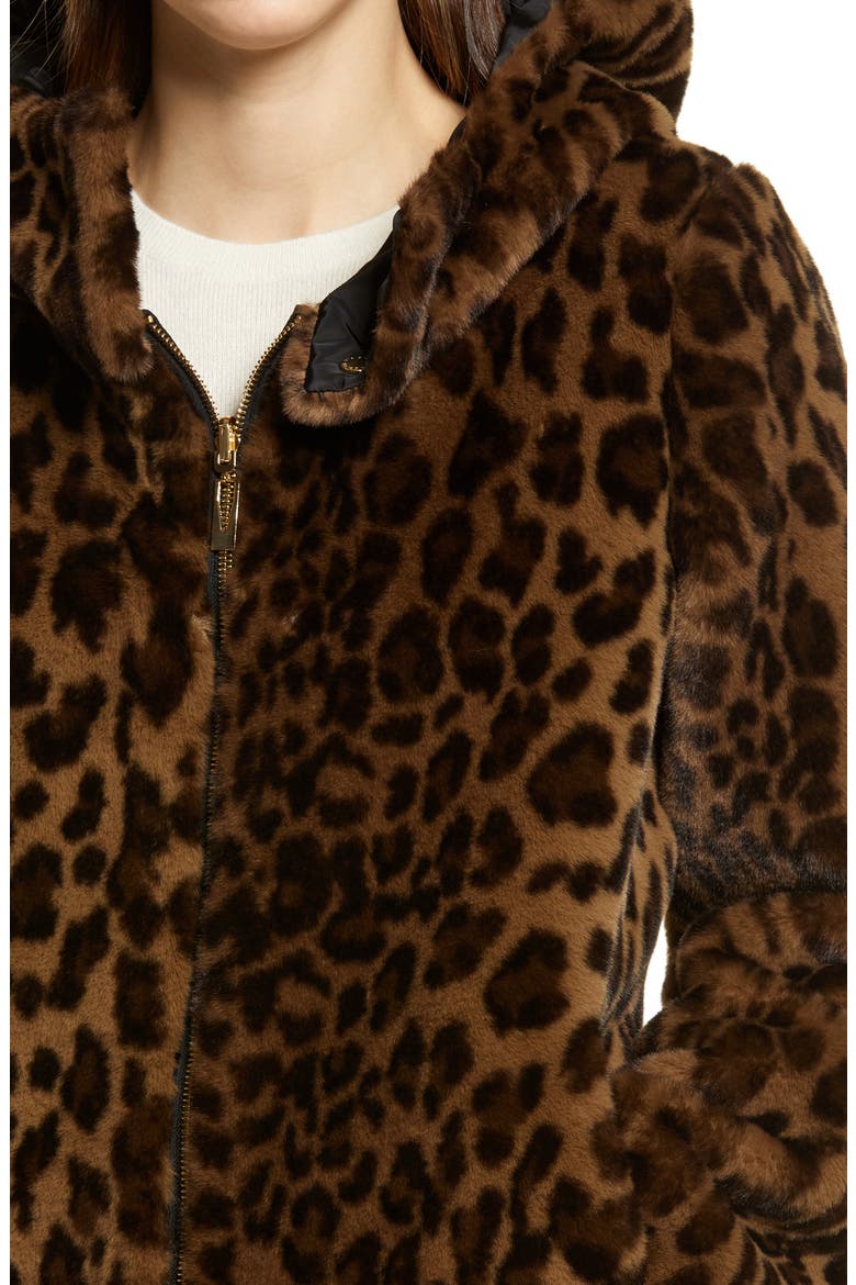Leopard Print Hooded Reversible Faux Fur Jacket, Alternate, color, LEOPARD/ BLACK