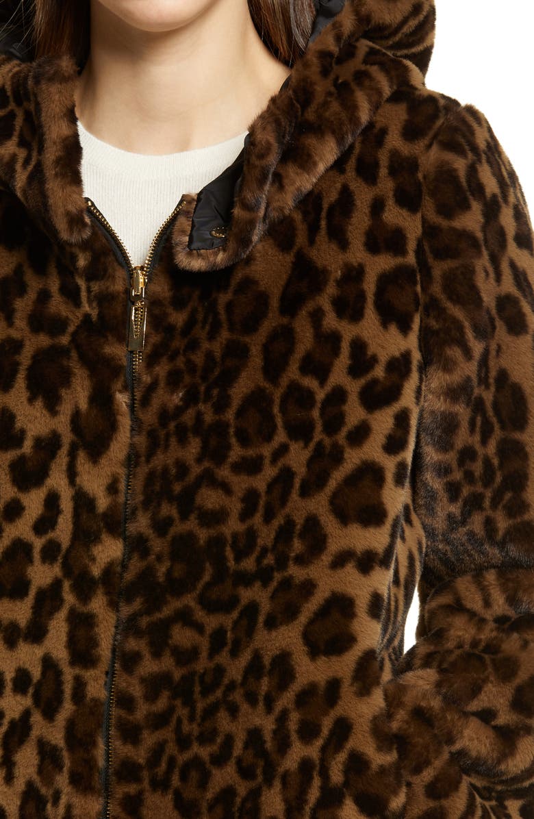 Via Spiga Leopard Print Hooded Reversible Faux Fur Jacket, Alternate, color, 