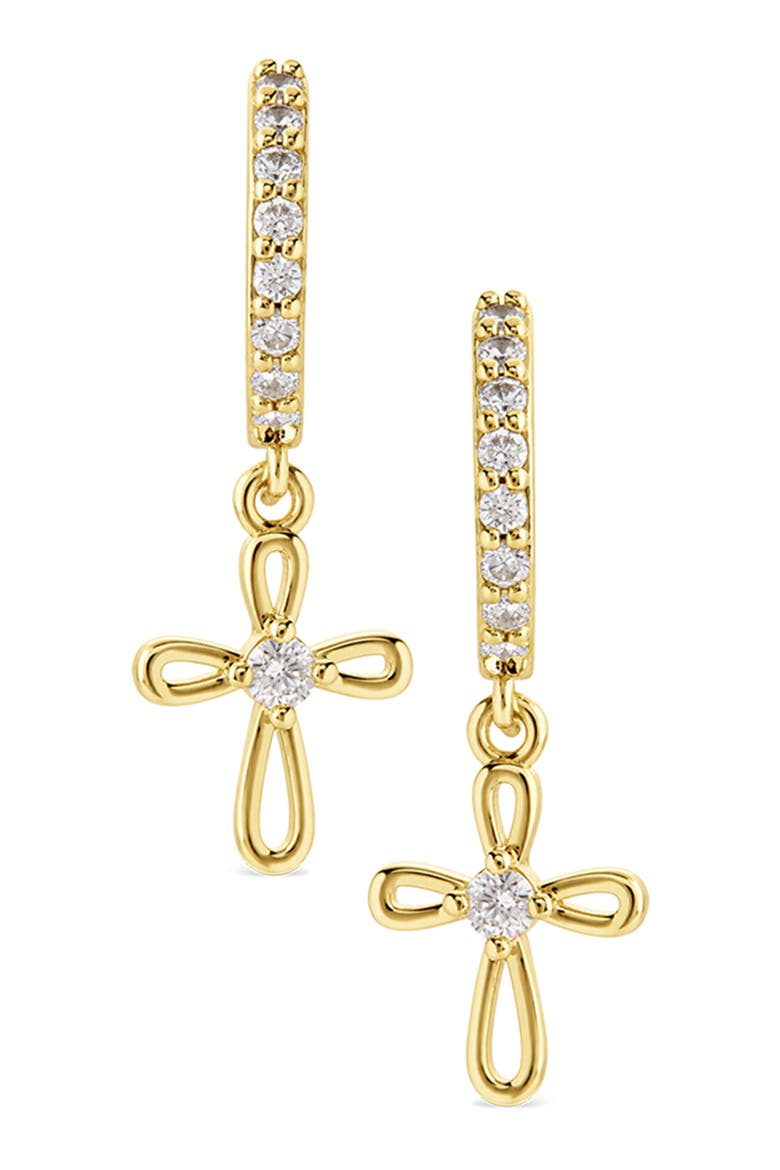 Cross Charm Huggie Hoop Earrings, Alternate, color, GOLD