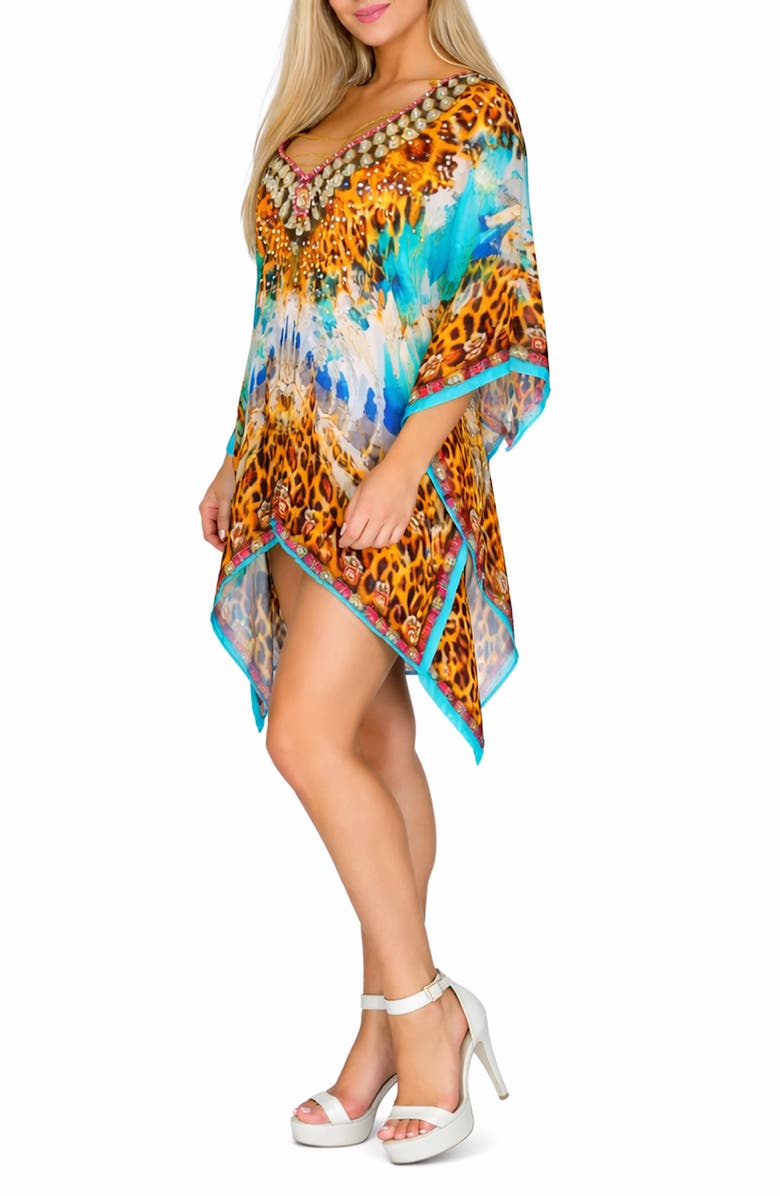 RANEES Animal Print Poncho, Alternate, color, Blue