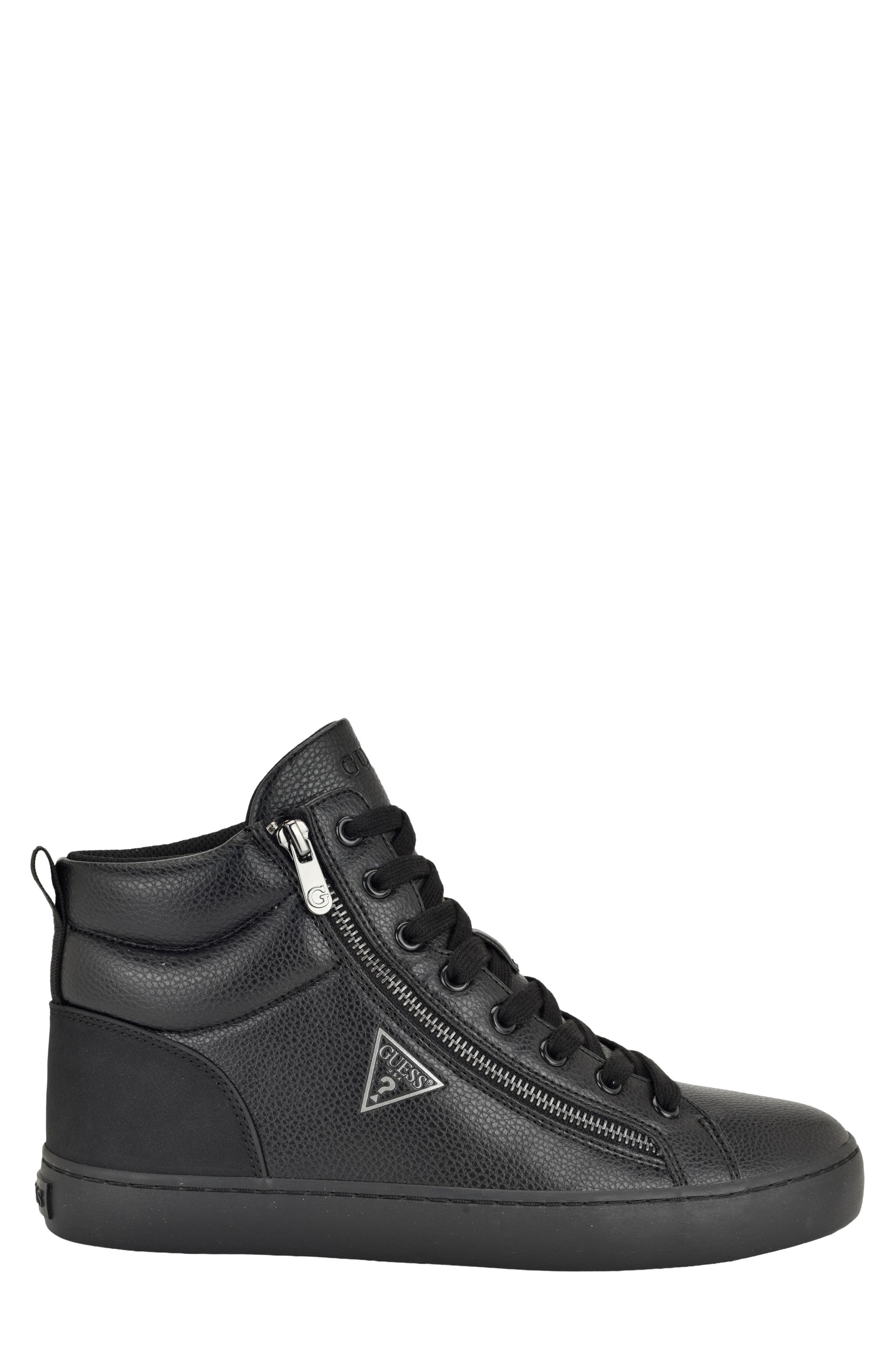 Faux Leather High Top Sneaker, Alternate, color, BLACK/ BLACK