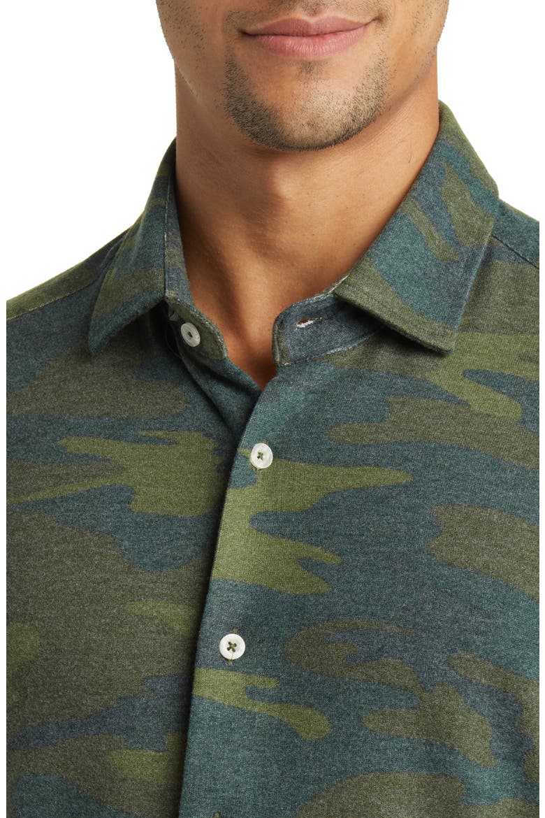 Camo Wrinkle Resistant Tech Fleece Button-Up Shirt, Alternate, color, OLIVE GREEN