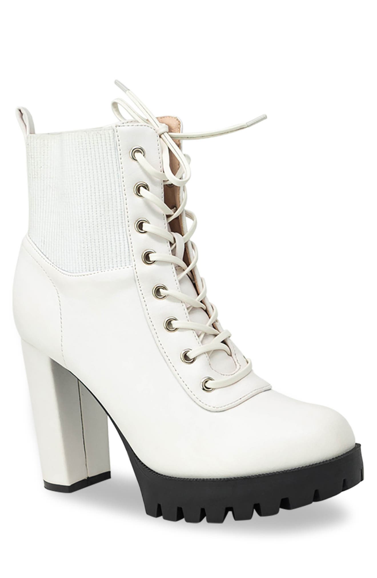 Chase & Chloe Brandy Block Heel Combat Boot, Main, color, WHITE PU