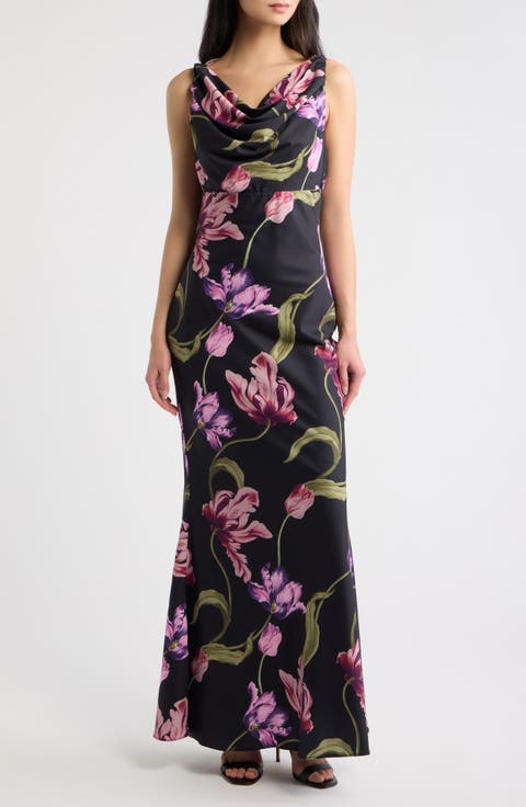 Calluna Floral Print Cowl Neck Maxi Dress