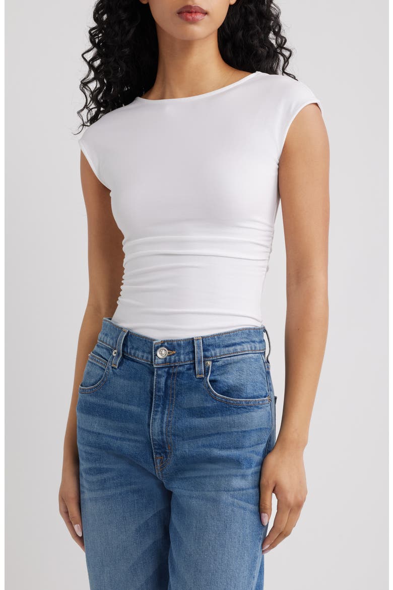 Super Stretch Open Back Bodysuit, Main, color, WHITE001