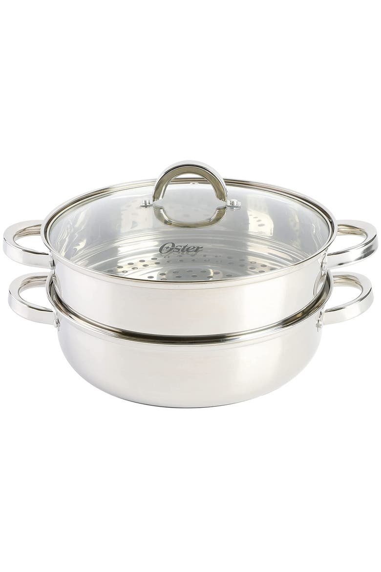 Sangerfield 3 Piece 11 Inch Stainless Steel Everyday Pan with Steamer and Lid, Main, color, Metallic Silver