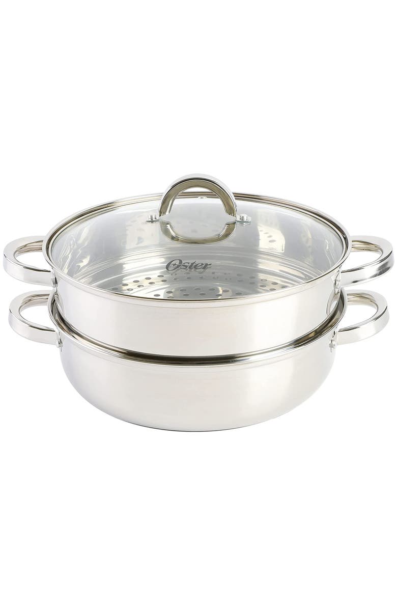 OSTER Sangerfield 3 Piece 11 Inch Stainless Steel Everyday Pan with Steamer and Lid, Main, color, Metallic Silver