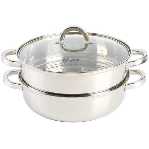 Oster Sangerfield 3 Piece 11 Inch Stainless Steel Everyday Pan With Steamer And Lid In Silver