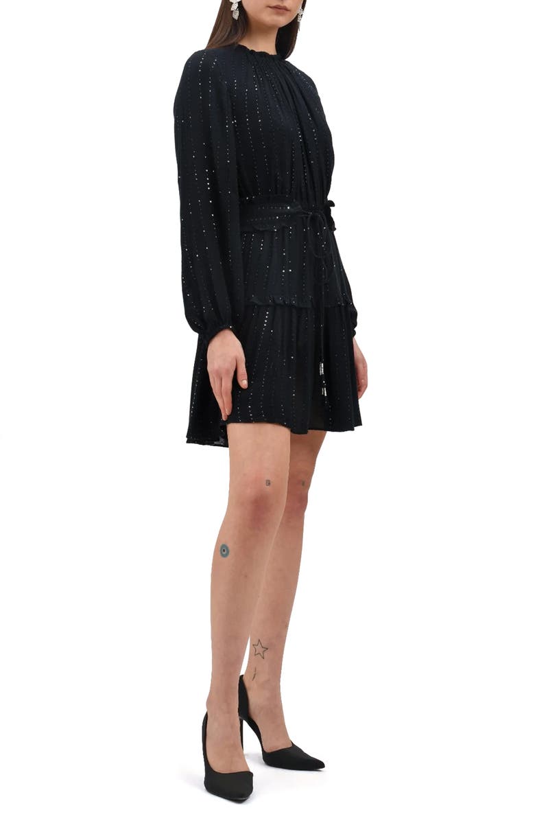 Celina Moon Starlight Long Sleeve Minidress, Alternate, color, Black