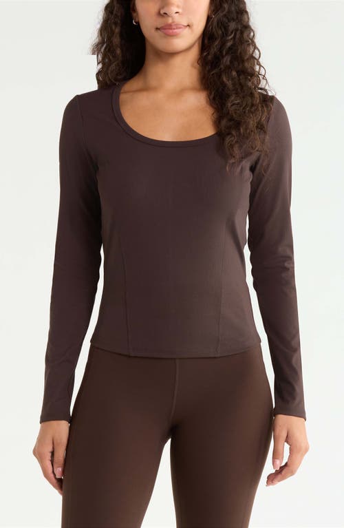 Zella Long Sleeve Rib T-shirt In Brown