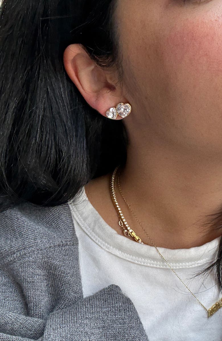 BaubleBar Kali Double Heart Stud Earrings, Alternate, color, Clear/ Gold
