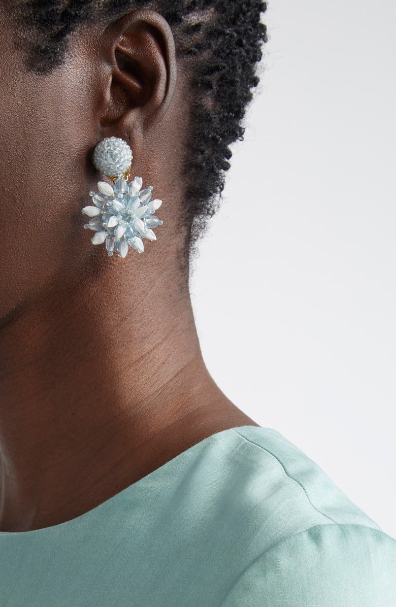Oscar de la Renta Beaded Flower Clip-On Earrings, Alternate, color, Blue