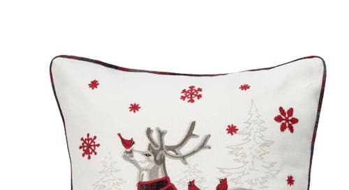 C & F Home C&f Home Frosty Reindeer Deer & Cardinal Embellished Accent Throw Pillow, 18" X 18" In White