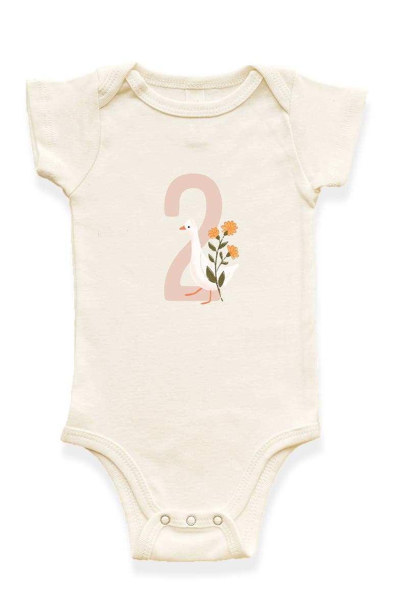 Tenth & Pine Goose Monthly Milestones Short Sleeve Organic Baby Bodysuit, Main, color, Two Months