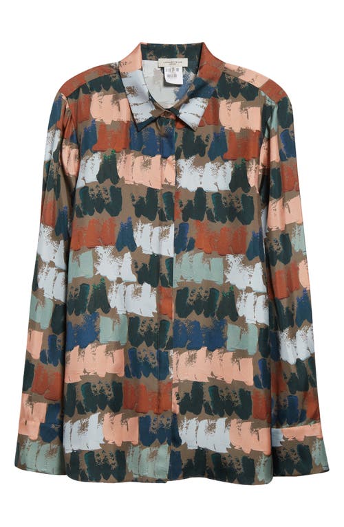 Lafayette 148 Painter's Palette Print Silk Charmeuse Oversized Shirt-concrete Multi-xl In Concrete Multi