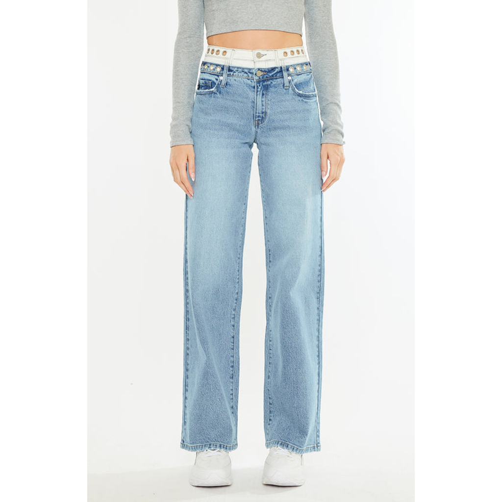 Official Kancan USA Caitlin High Rise Wide Leg Jeans in Medium Wash  product