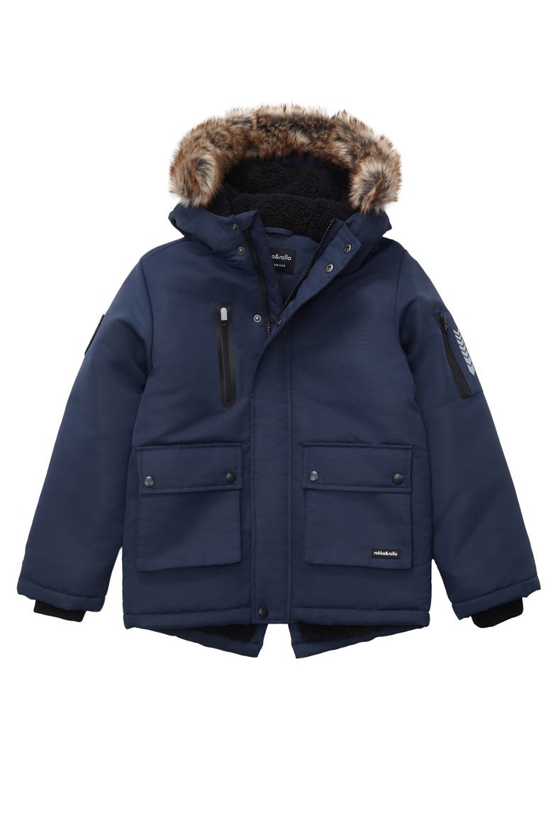 Kids' Parka Jacket with Insulated Hood, Alternate, color, NAVY