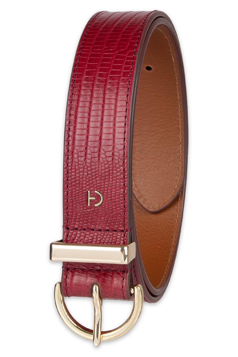 Lizard Embossed Leather Belt, Alternate, color, BURGUNDY