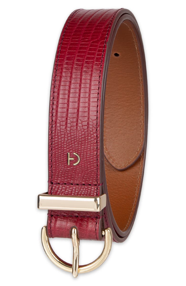 Cole Haan Lizard Embossed Leather Belt, Alternate, color, Burgundy