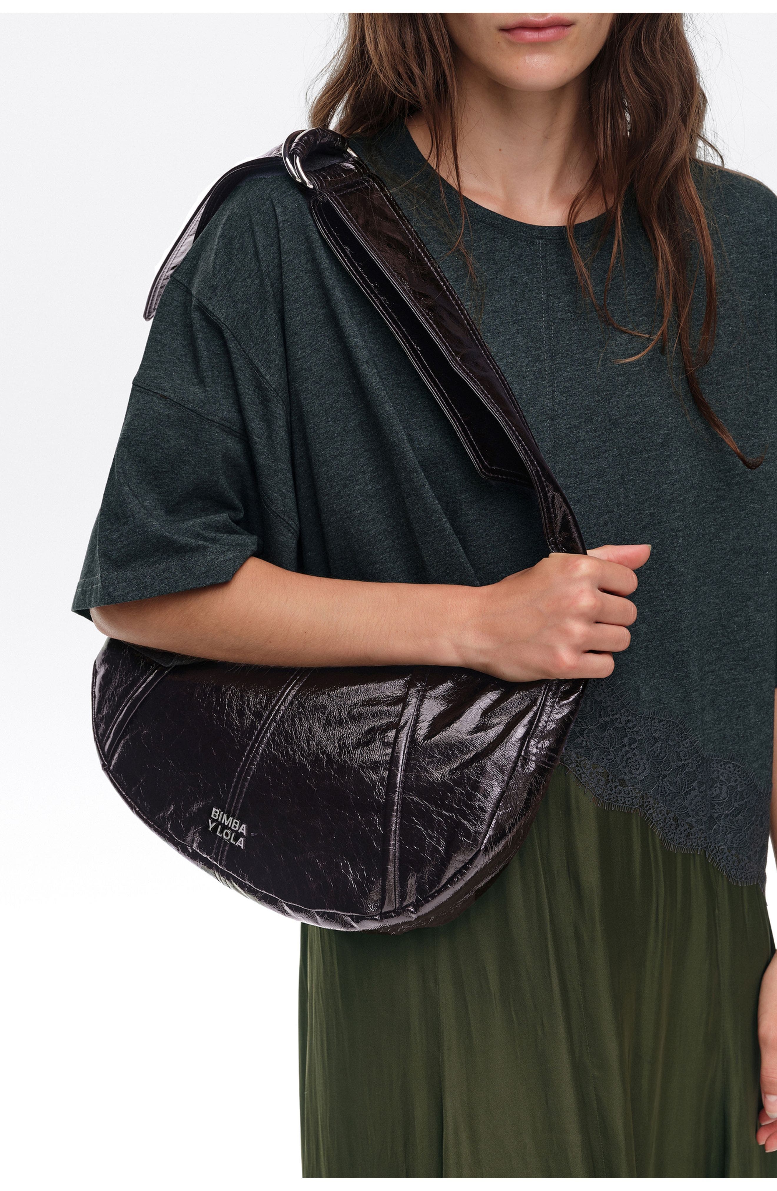 Medium Shiny Moon Bag, Alternate, color, AUBERGINE