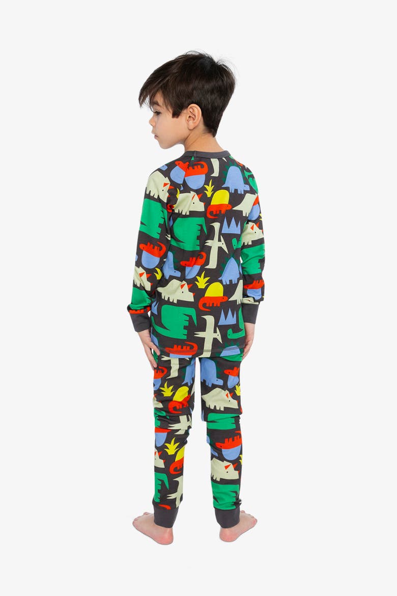 Dinosaur Organic Cotton Top Pants Two Piece Pajama Set, Alternate, color, Black Dinosaur Print