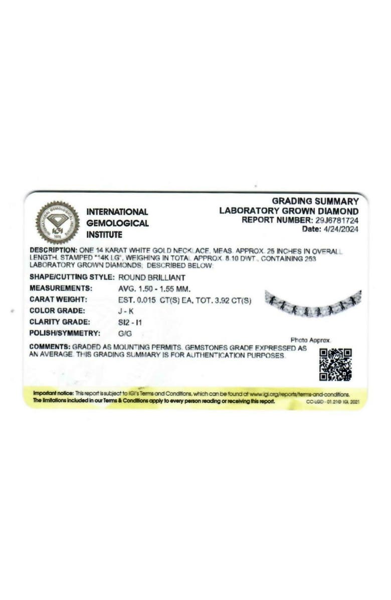 Bliss Diamond Certified 3.92Ct 25" Diamond Tennis Women's Necklkace 14k Gold Lab Grown, Alternate, color,