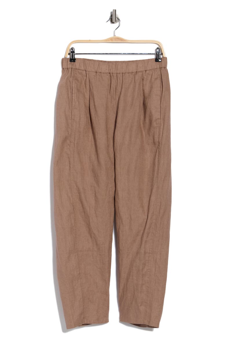 Pleated Organic Linen Lantern Pants, Alternate, color, COCOA