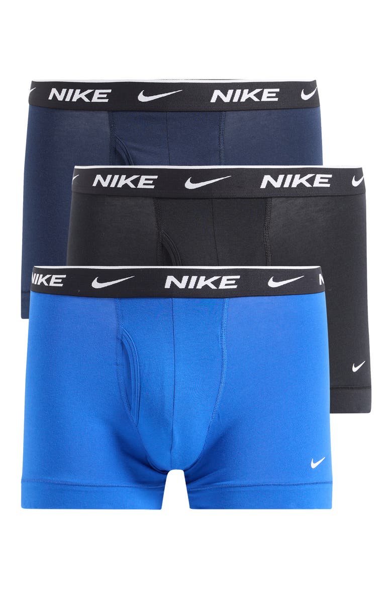 Dri-FIT Essential Assorted 3-Pack Stretch Cotton Trunks, Alternate, color, BLUE/ BLACK ASSORTED