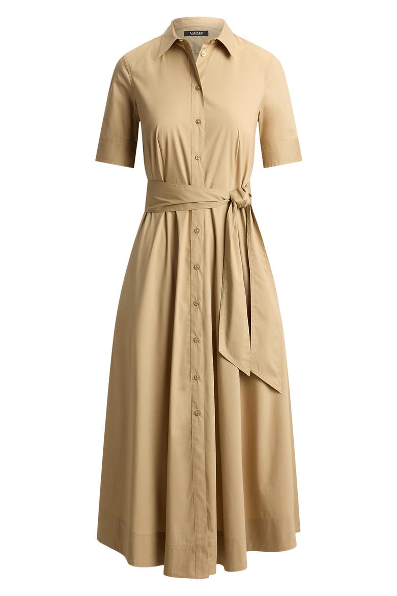 Belted Cotton Blend Shirtdress, Alternate, color, BIRCH BEIGE