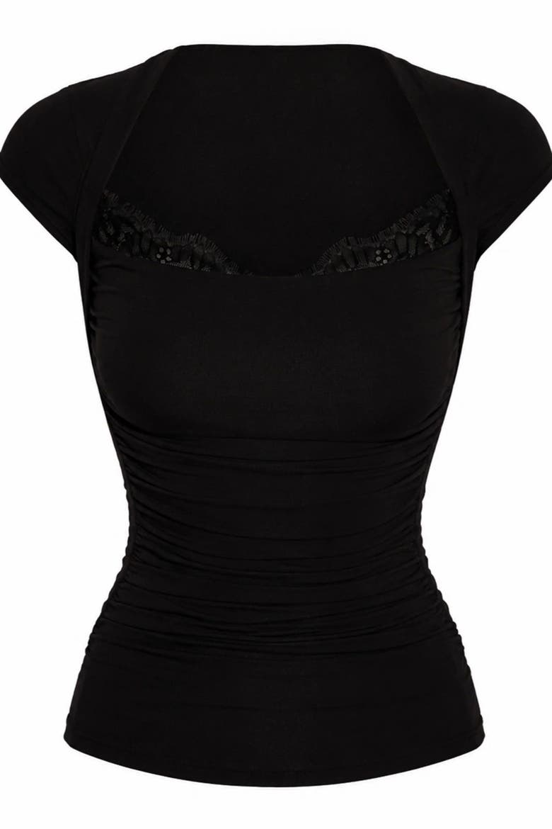 Mega Sculpting Ruched Short Sleeve Top, Alternate, color, Black