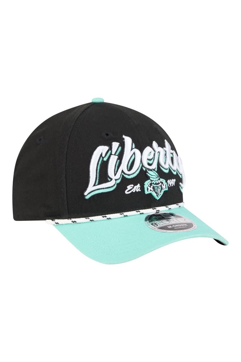 Unisex New Era  Black/Teal New York Liberty Team Loyal Script Two-Tone M-Crown 9FORTY Adjustable Hat, Alternate, color, Black