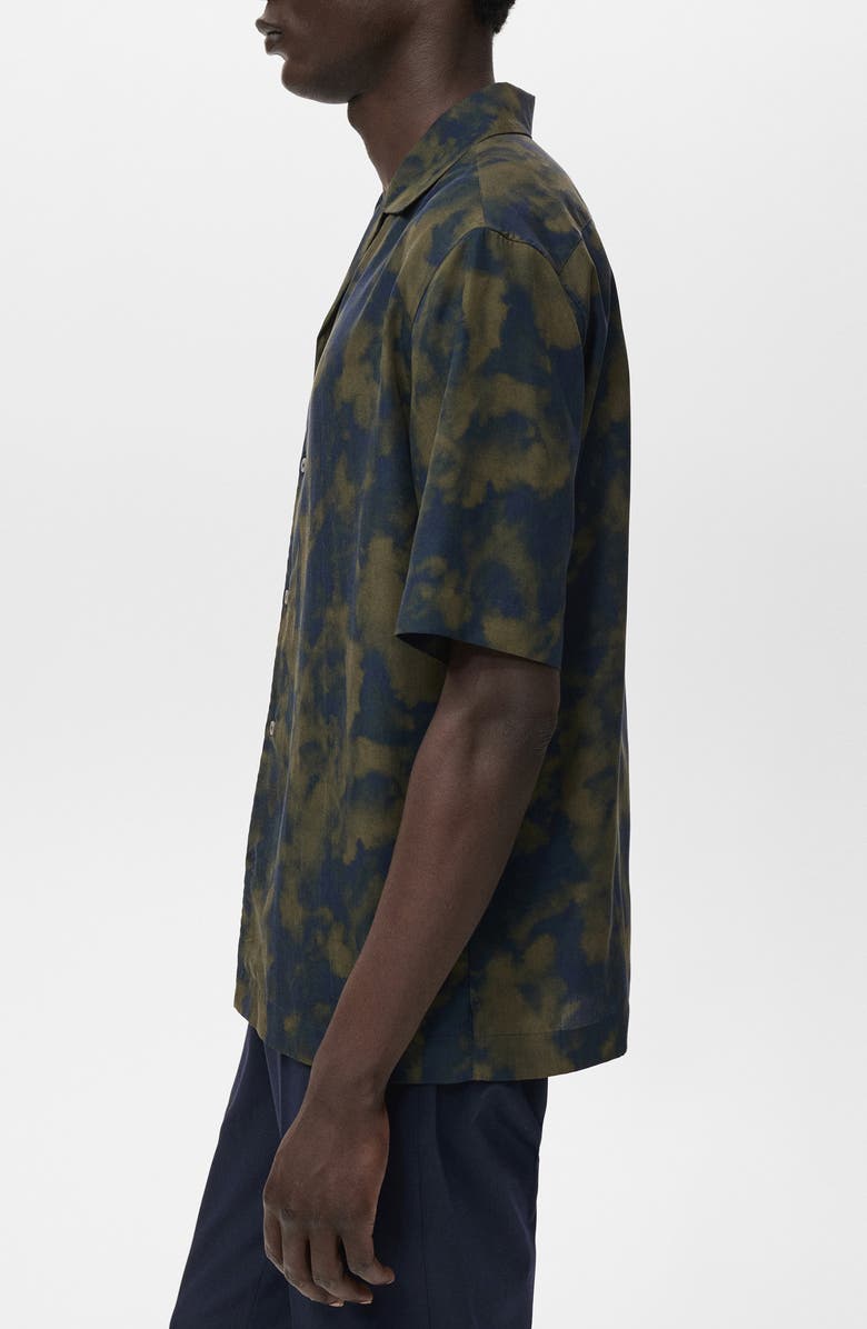 MANGO Fluid Print Camp Shirt, Alternate, color, Olive Green