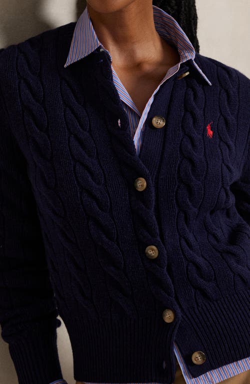 Polo Ralph Lauren Pony Cable-knit Wool And Cashmere Cardigan In Blue