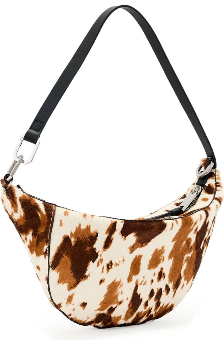 AllSaints Micro Luna Genuine Calf Hair Shoulder Bag, Alternate, color, Cow Print