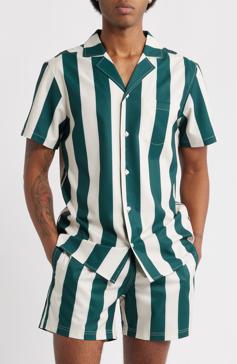 MAVRANS Emerald Heritage Week Stripe Short Sleeve Button-Up Shirt, Main, color, Green