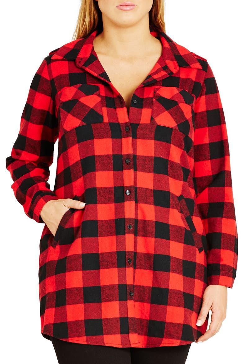Plaid Boyfriend Shirt, Main, color, RED