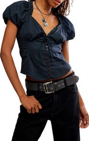 Free People Summer Pleated Puff Sleeve Blouse