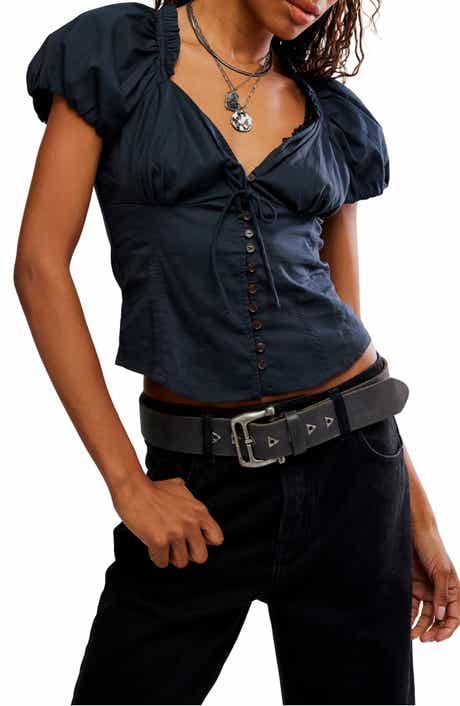 Free People Summer Pleated Puff Sleeve Blouse