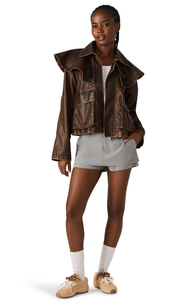 Steve Madden Vavara Faux Leather Jacket, Alternate, color, Chocolate