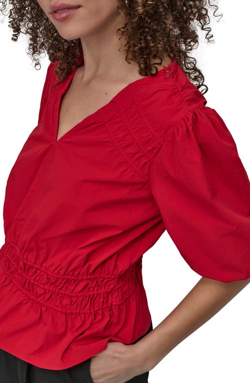 Dkny Shirred Puff Sleeve Peplum Top In Red