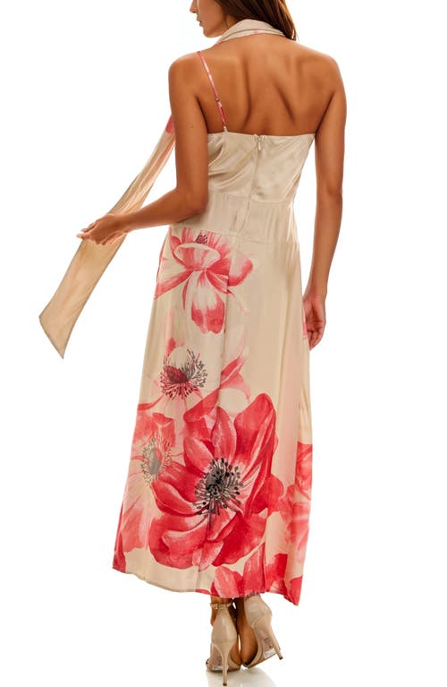 Socialite Drape Satin Cocktail Maxi Dress In Multi